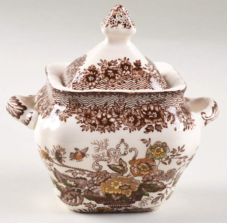 Ascot Brown Multicolor Sugar Bowl & Lid by Mason's-1