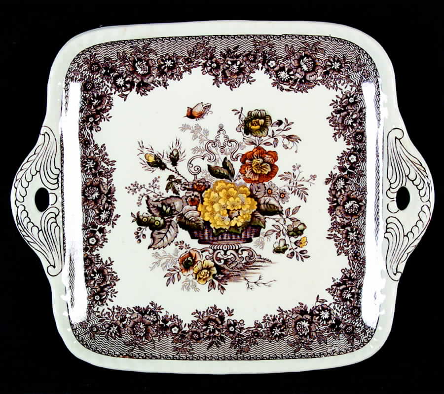 Ascot Brown Multicolor Square Handled Cake Plate by Mason's-1