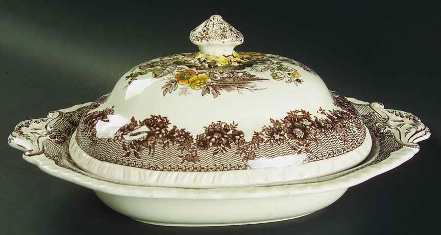 Ascot Brown Multicolor Oval Covered Vegetable by Mason's-1