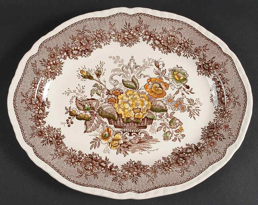 Ascot Brown Multicolor 13" Oval Serving Platter by Mason's-1