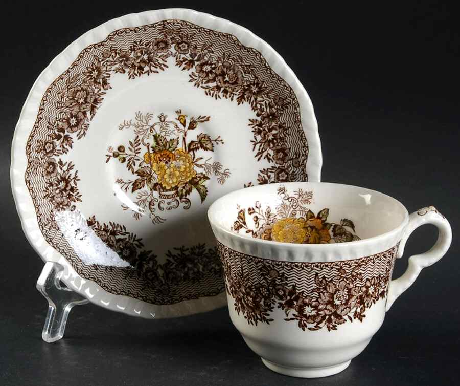 Ascot Brown Multicolor 2" Flat Cup & Saucer Set by Mason's-1