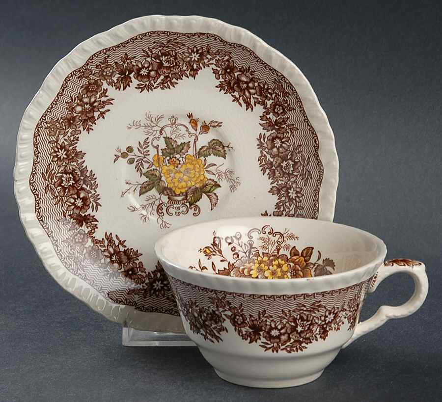 Ascot Brown Multicolor Flat Cup & Saucer Set by Mason's-1