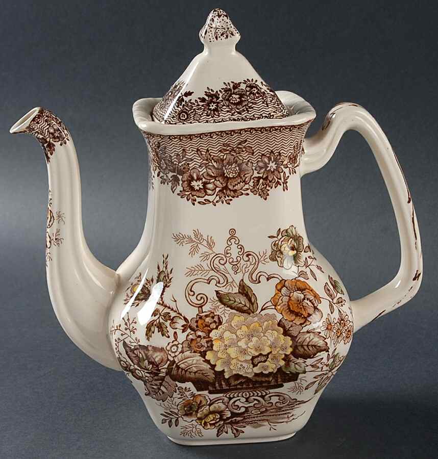 Ascot Brown Multicolor Small Coffee Pot & Lid by Mason's-1
