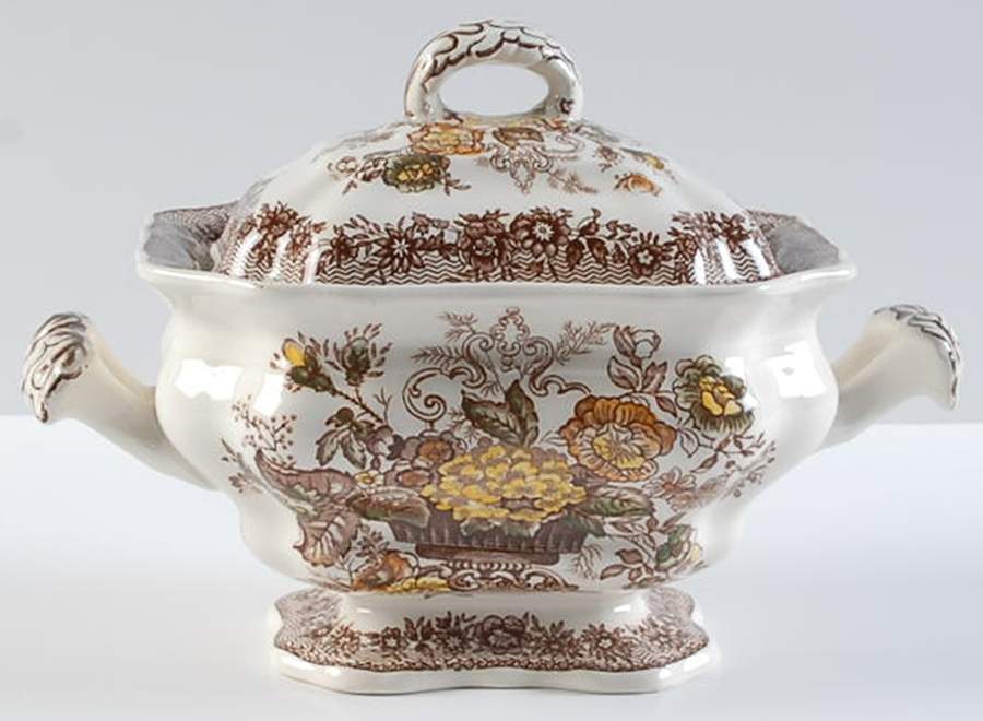 Ascot Brown Multicolor Sauce Boat & Lid by Mason's-1