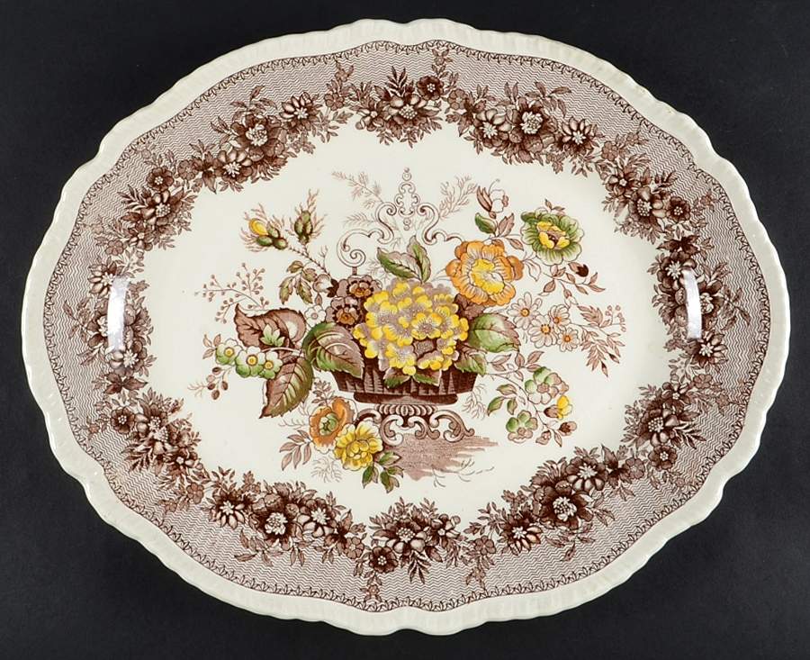 Ascot Brown Multicolor 17" Oval Serving Platter by Mason's-1