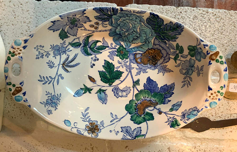 Belvedere Blue Multicolor 10" Handled Oval Vegetable Bowl by Mason's-1