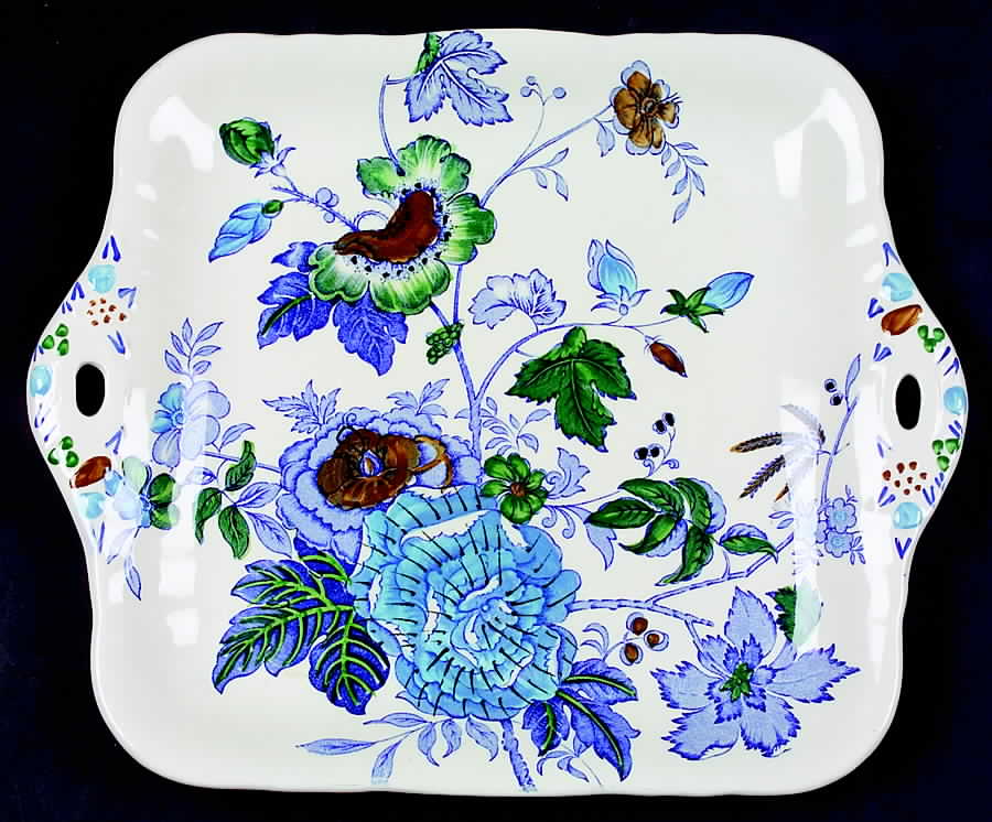 Belvedere Blue Multicolor Square Handled Cake Plate by Mason's-1