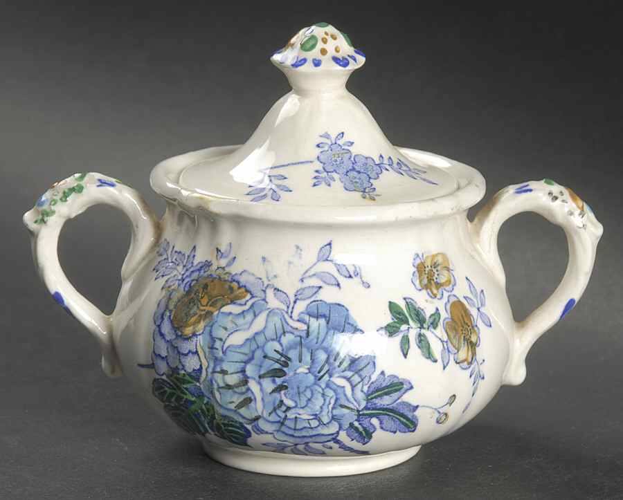 Belvedere Blue Multicolor Sugar Bowl & Lid by Mason's-1