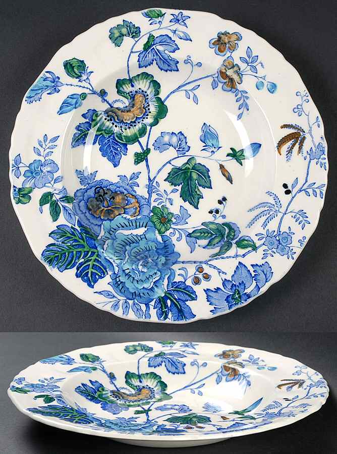 Belvedere Blue Multicolor Large Rim Soup Bowl by Mason's-1