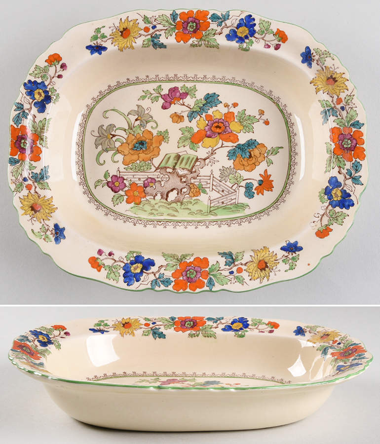 Bible (Green Bible) 9" Oval Vegetable Bowl by Mason's-1