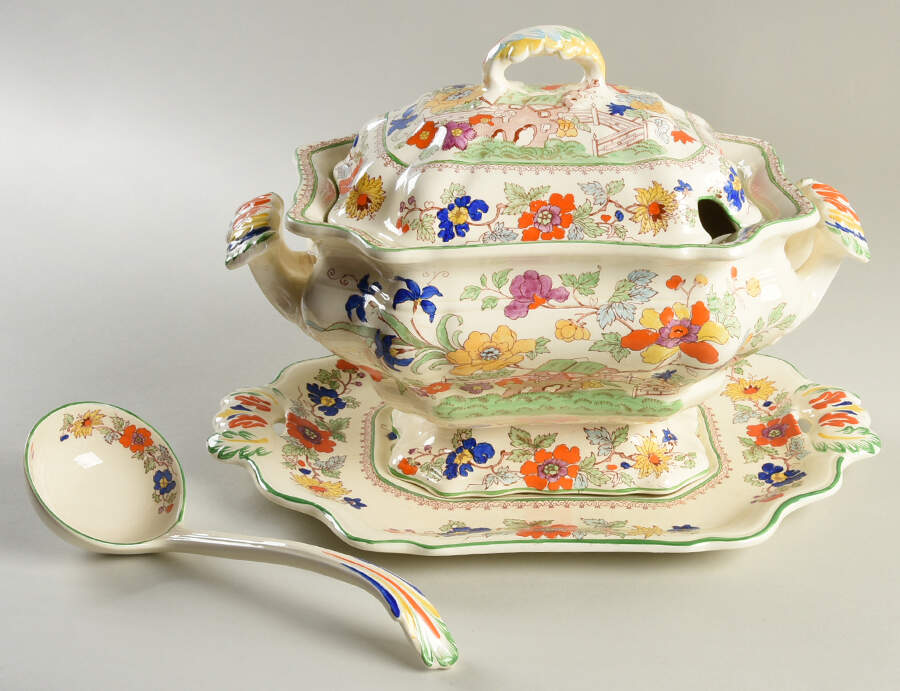 Bible (Green Bible) Tureen & Lid w/Ladle & Underplate by Mason's-1