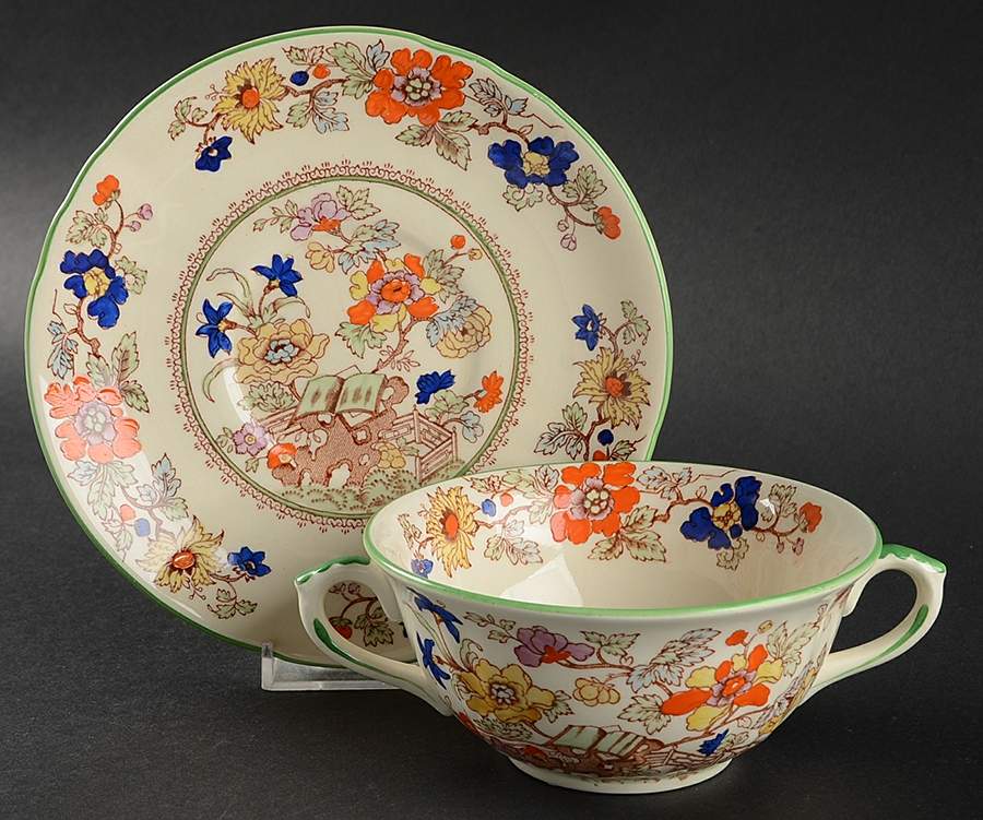 Bible (Green Bible) Footed Cream Soup Bowl & Saucer Set by Mason's-1