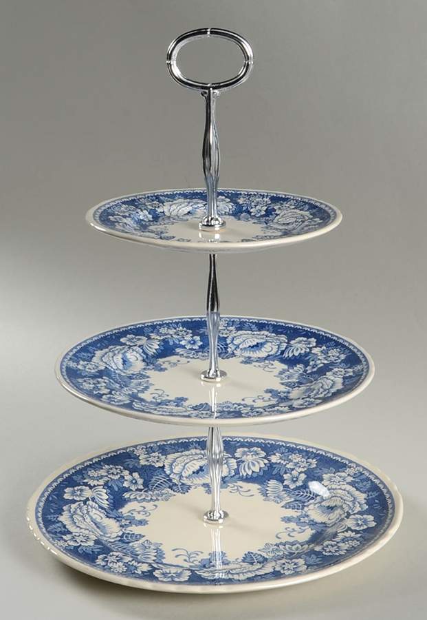 Blue & White 3-Tiered Serving Tray (DP, SP, BB) by Mason's-1