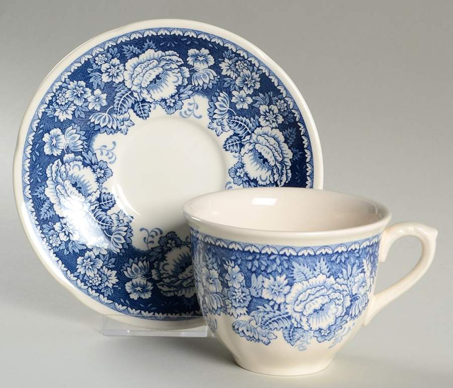 Blue & White Flat Cup & Saucer Set by Mason's-1