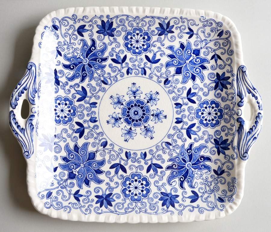 Bow Bells Blue Square Handled Cake Plate by Mason's-1