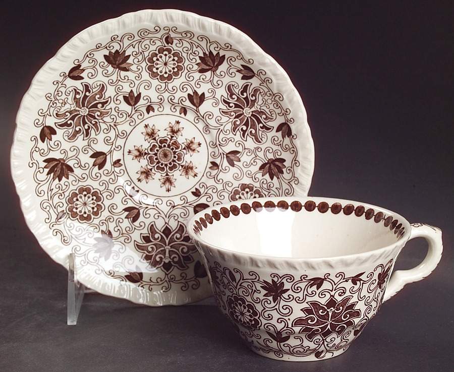 Bow Bells Brown Flat Cup & Saucer Set by Mason's-1