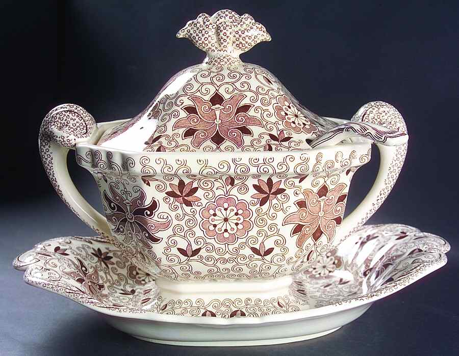 Bow Bells Brown Tureen & Lid w/Ladle & Underplate by Mason's-1
