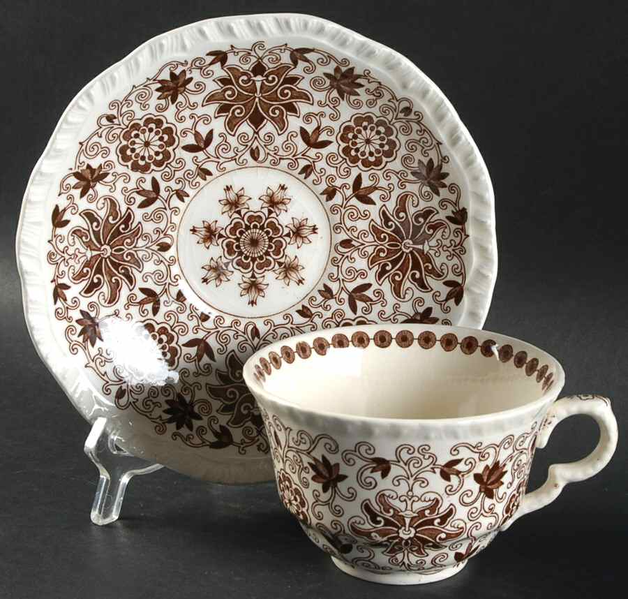 Bow Bells Brown Oversized Cup & Saucer Set by Mason's-1