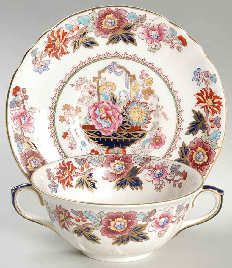 Brocade Footed Cream Soup Bowl & Saucer Set by Mason's-1