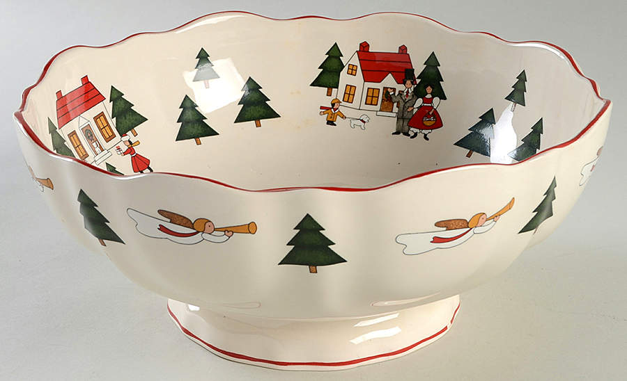 Christmas Village Bruges Footed Salad Bowl by Mason's-1