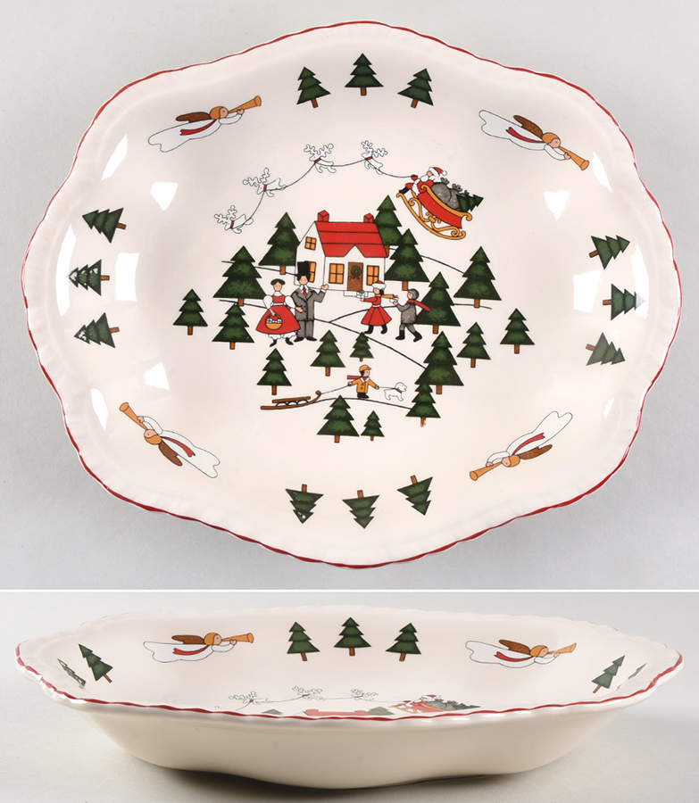 Christmas Village Oval Gadroon Dessert Bowl by Mason's-1
