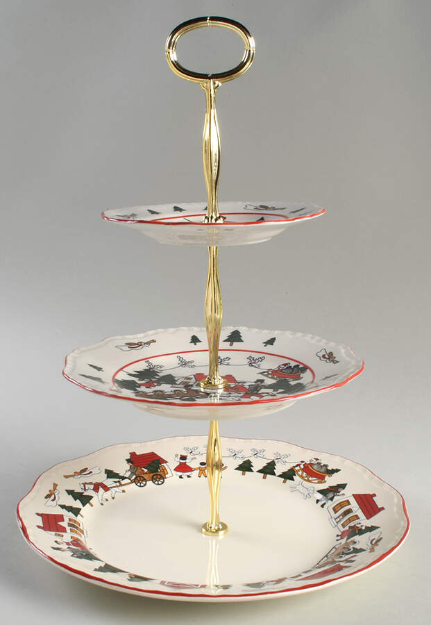 Christmas Village 13 7/8"-14 1/4" 3-Tiered Serving Tray(DP,SP,BB) HC by Mason's-1