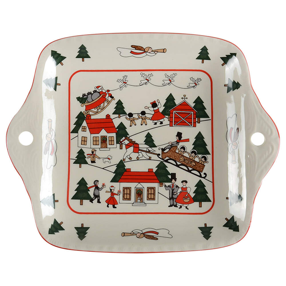Christmas Village Square Handled Cake Plate by Mason's-1