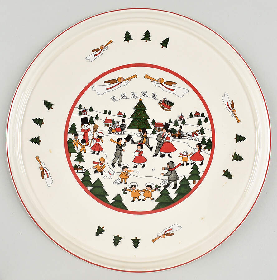 Christmas Village Large Covered Cake Plate No Lid by Mason's-1