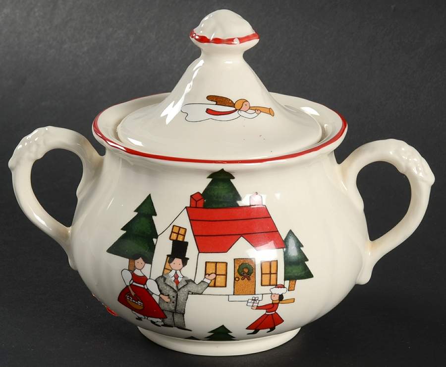 Christmas Village Sugar Bowl & Lid by Mason's-1