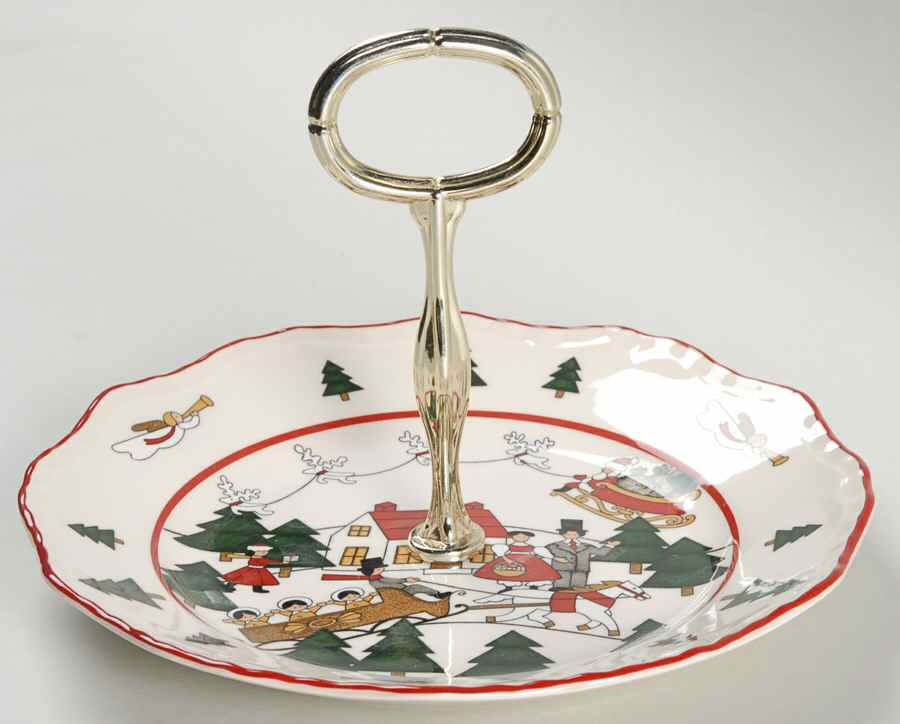 Christmas Village Round Serving Plate with Handle (SP) by Mason's-1