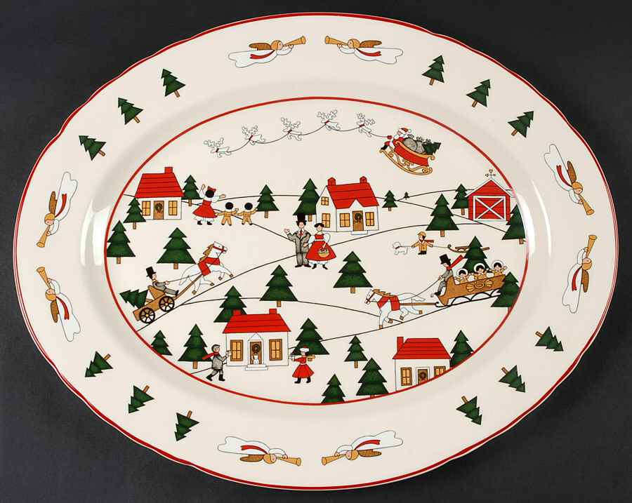 Christmas Village 15" Oval Serving Platter by Mason's-1