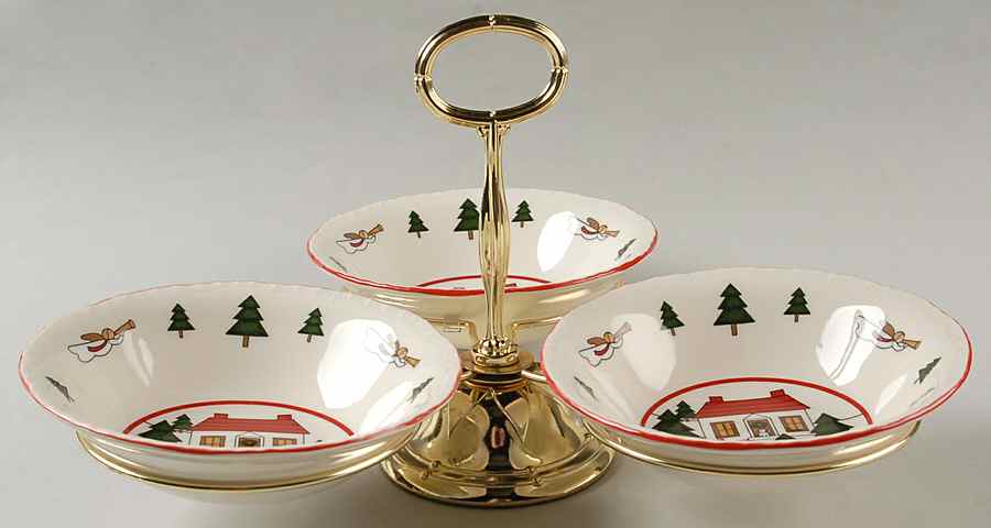 Christmas Village 7" x 12" 3-Part Relish & Metal Stand (CERC) HC by Mason's-1