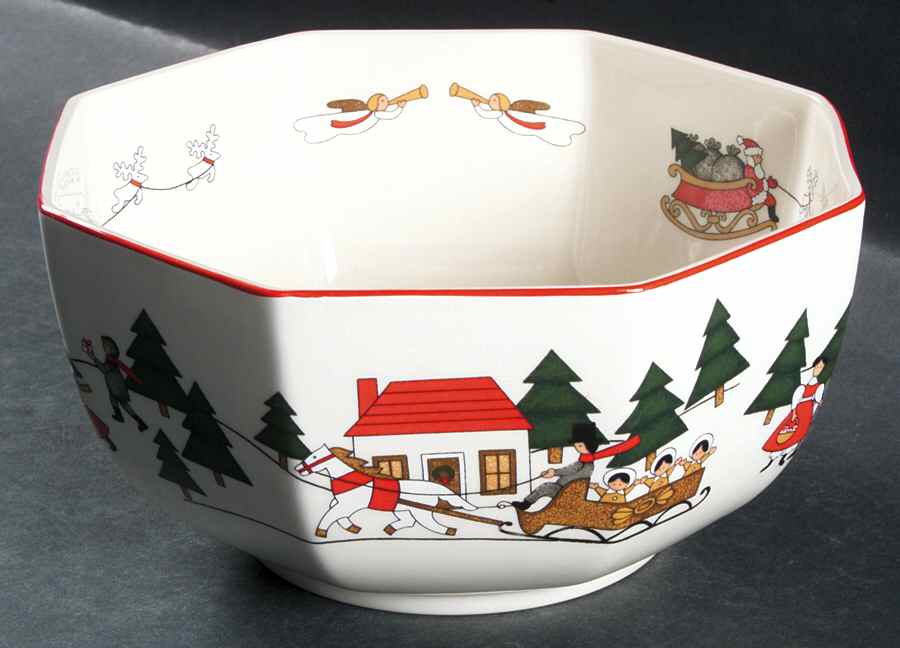 Christmas Village 7" Octagonal Vegetable Bowl by Mason's-1