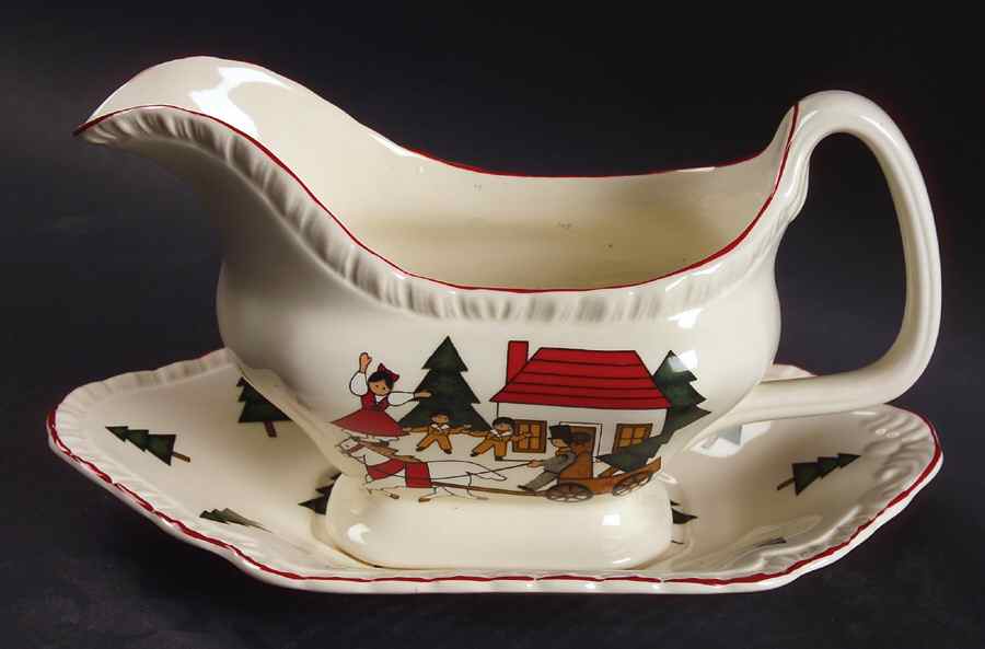 Christmas Village Gravy Boat & Underplate by Mason's-1