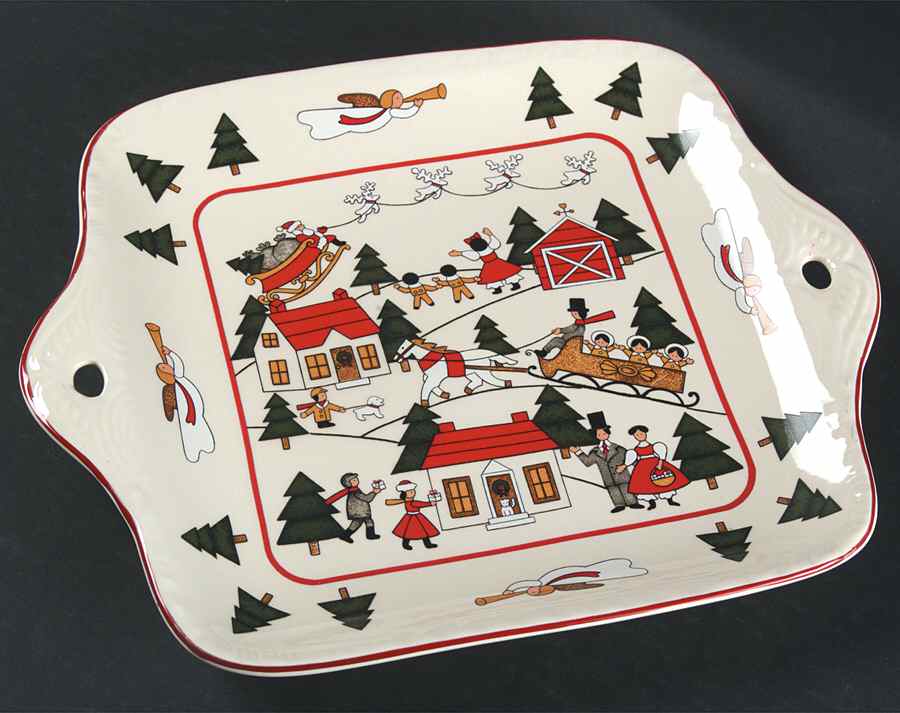 Christmas Village Square Handled Cake Plate by Mason's-1