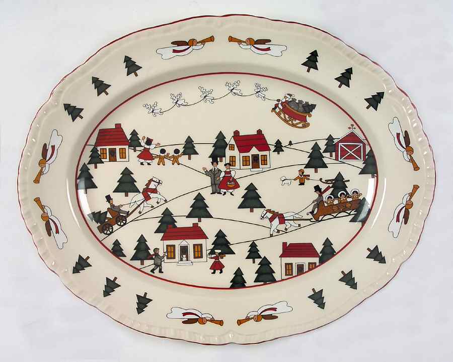 Christmas Village 15" Oval Serving Platter by Mason's-1