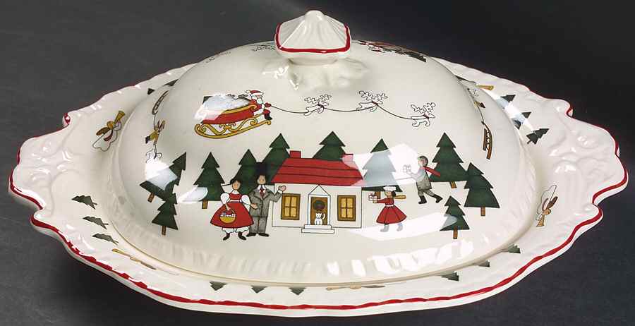 Christmas Village Oval Covered Vegetable by Mason's-1