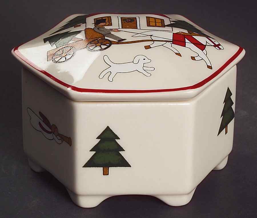 Christmas Village Hexagonal Box & Lid by Mason's-1