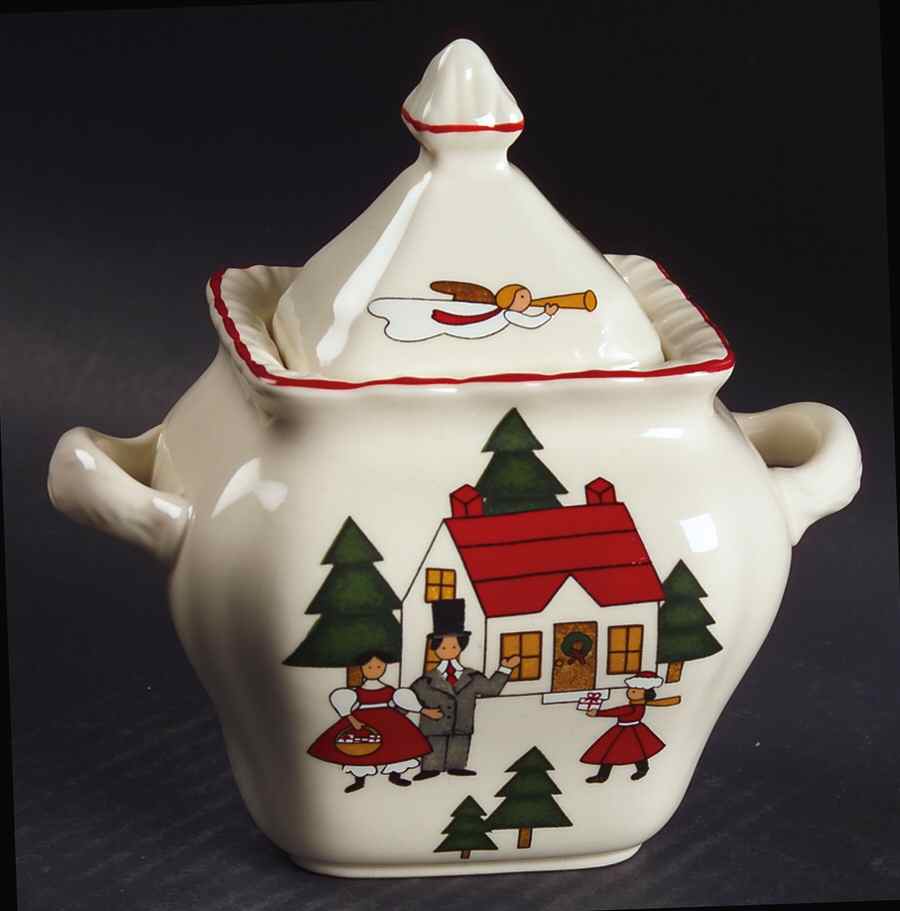 Christmas Village Sugar Bowl & Lid by Mason's-1