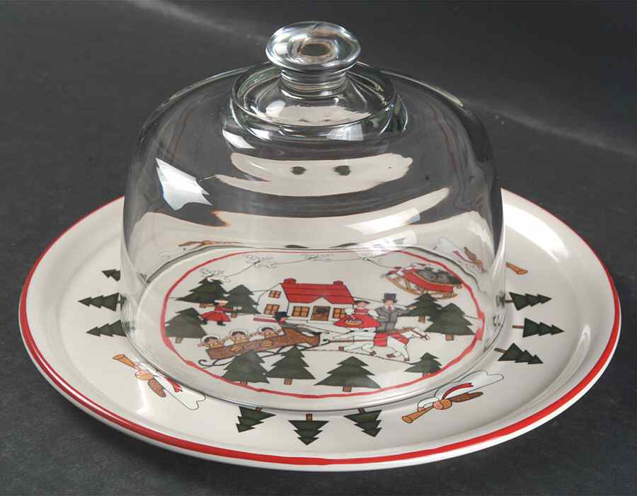 Christmas Village Cheese and Cracker Set with Dome by Mason's-1