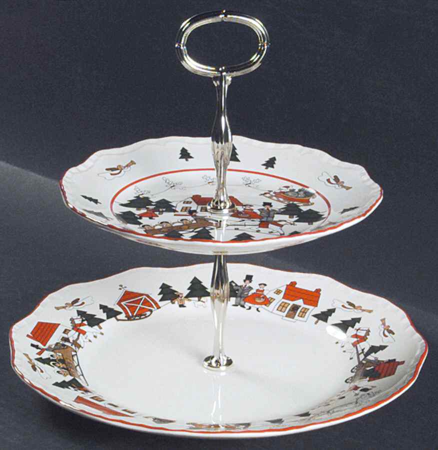 Christmas Village 2 Tiered Serving Tray (Dinner & Salad Plate) by Mason's-1