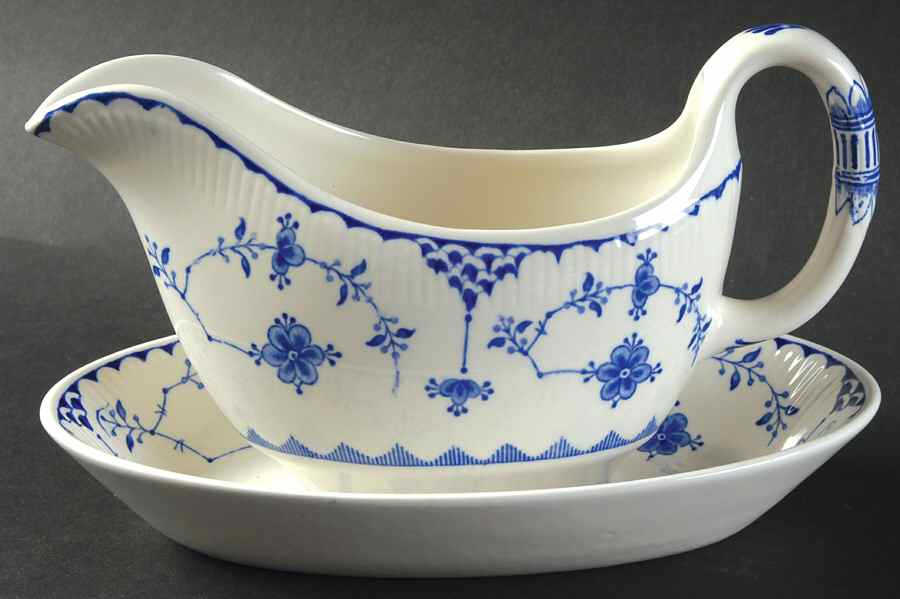 Denmark Blue Gravy Boat & Underplate/Relish by Mason's-1