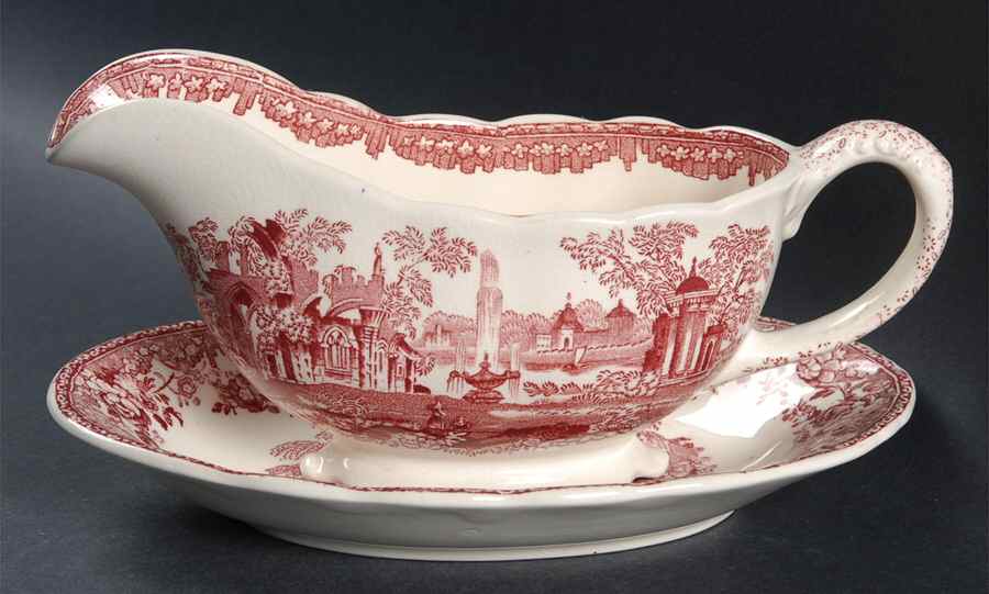 Fountains Red Gravy Boat & Underplate by Mason's-1