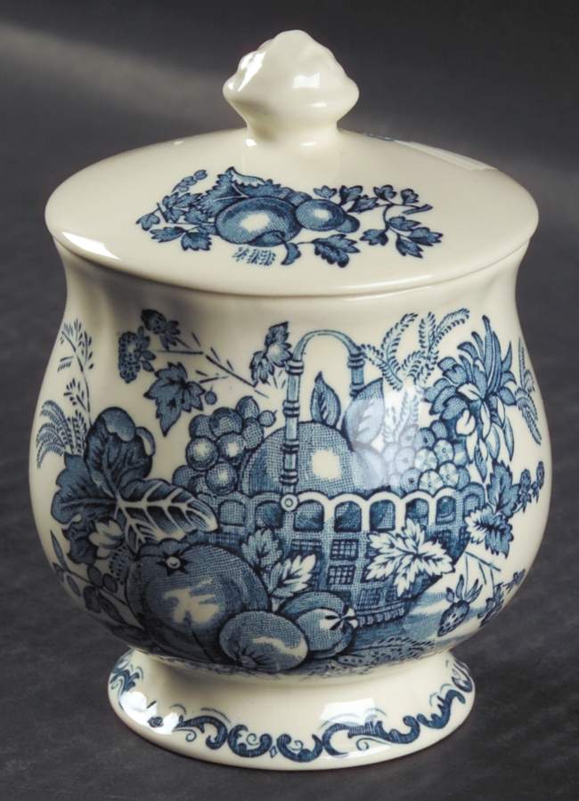 Fruit Basket Blue Jam/Jelly & Lid by Mason's-1