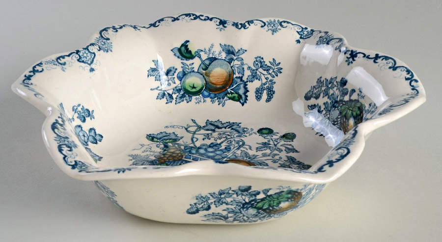 Fruit Basket Blue Multicolor Round Fluted Dessert Bowl by Mason's-1