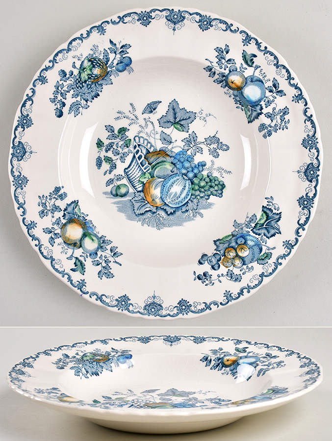Fruit Basket Blue Multicolor Large Rim Soup Bowl by Mason's-1