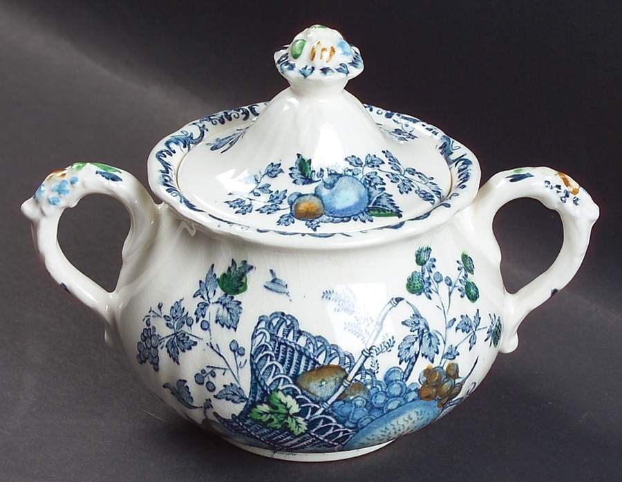 Fruit Basket Blue Multicolor Sugar Bowl & Lid by Mason's-1