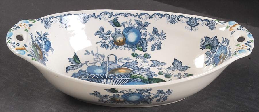 Fruit Basket Blue Multicolor 10" Oval Vegetable Bowl by Mason's-1