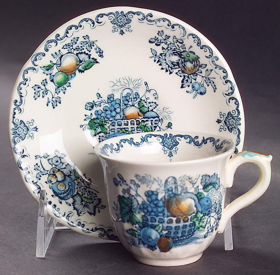 Fruit Basket Blue Multicolor Flat Demitasse Cup & Saucer Set by Mason's-1