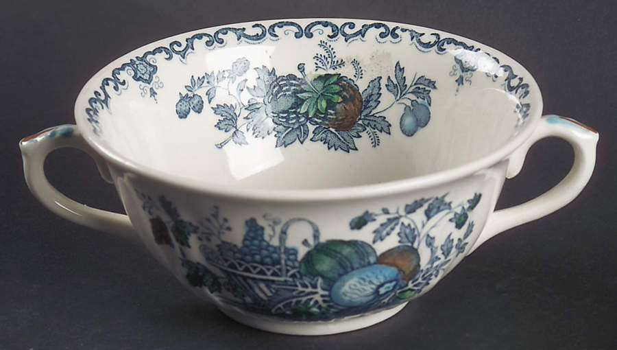 Fruit Basket Blue Multicolor Flat Cream Soup Bowl by Mason's-1